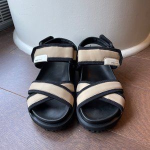 Ganni Velcro Platform Sandals/Dad Sandals in Nude/Black - Size 6 (EU 36)
